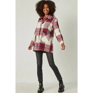 HAYDEN Mandy Misses Burgundy Plaid Shacket with Front Pockets NEW Size Large